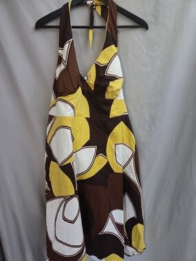 madison leigh Brown, Yellow & White Halter Floral Print Dress